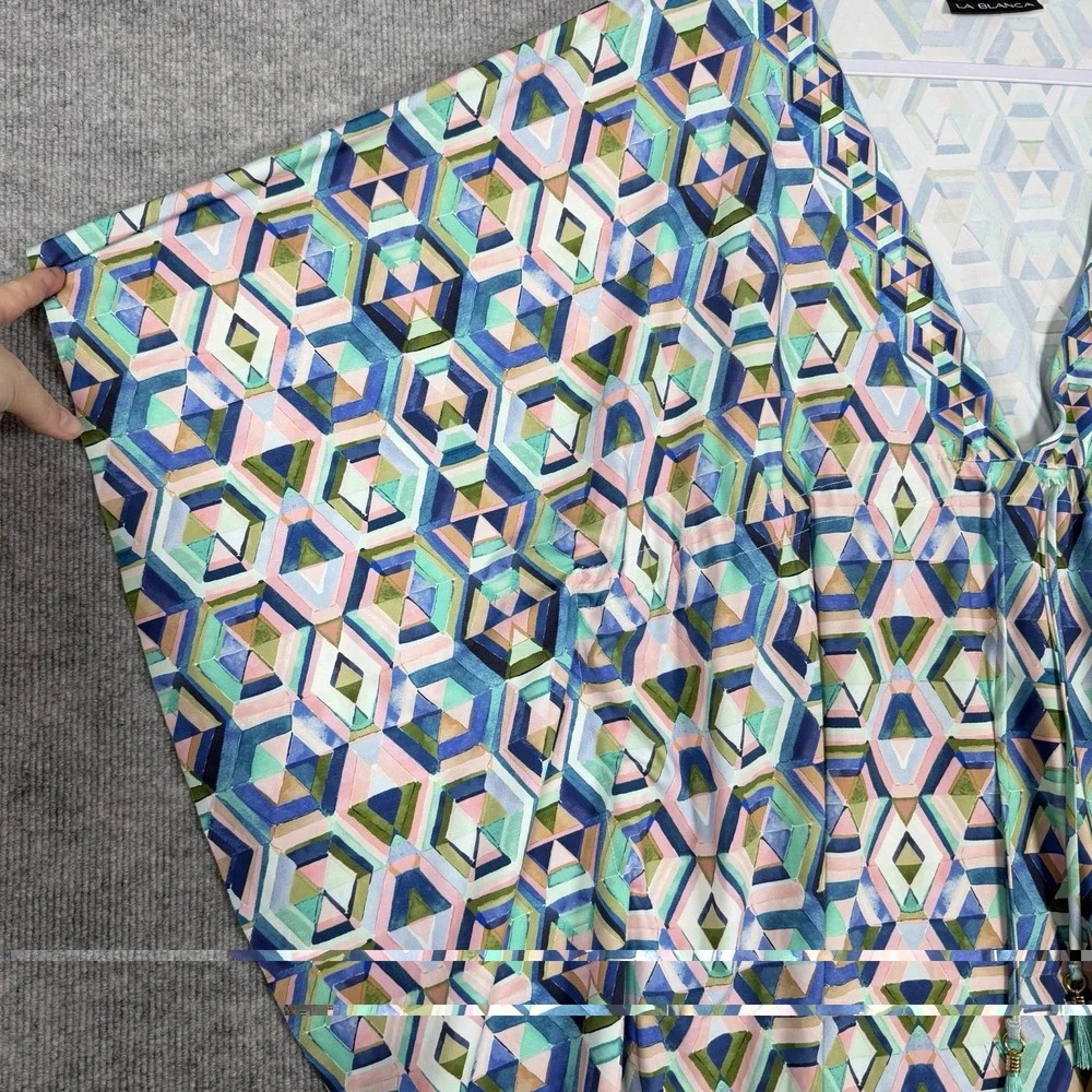 La Blanca Size-XL Womens Coverup Riveria Geometric Print Short Kaftan